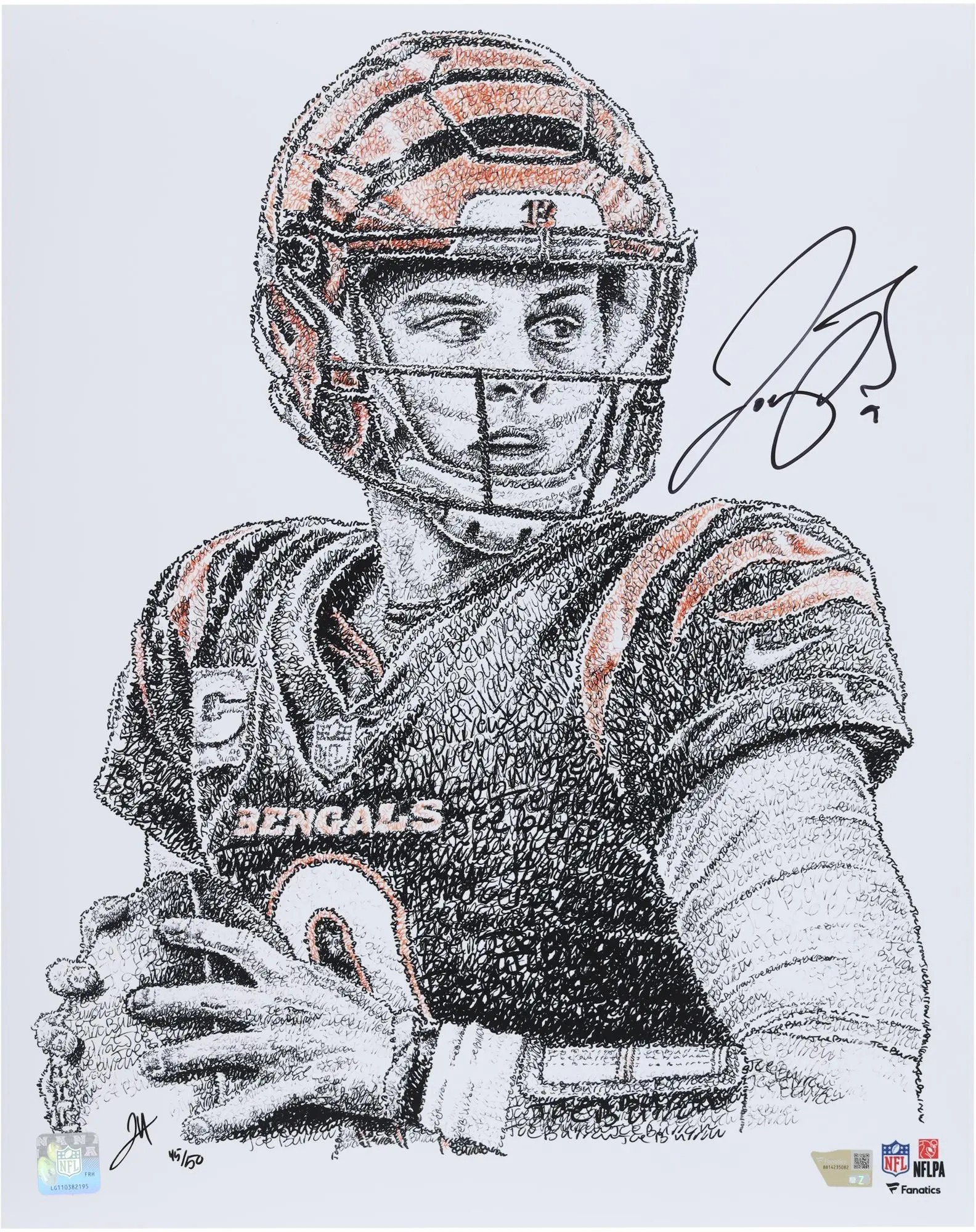 Joe Burrow Cincinnati Bengals Autographed 16" x 20" Photo Print - Art by Jayce Hall - Limited Edition of 50 - Fanatics Authentic Certified