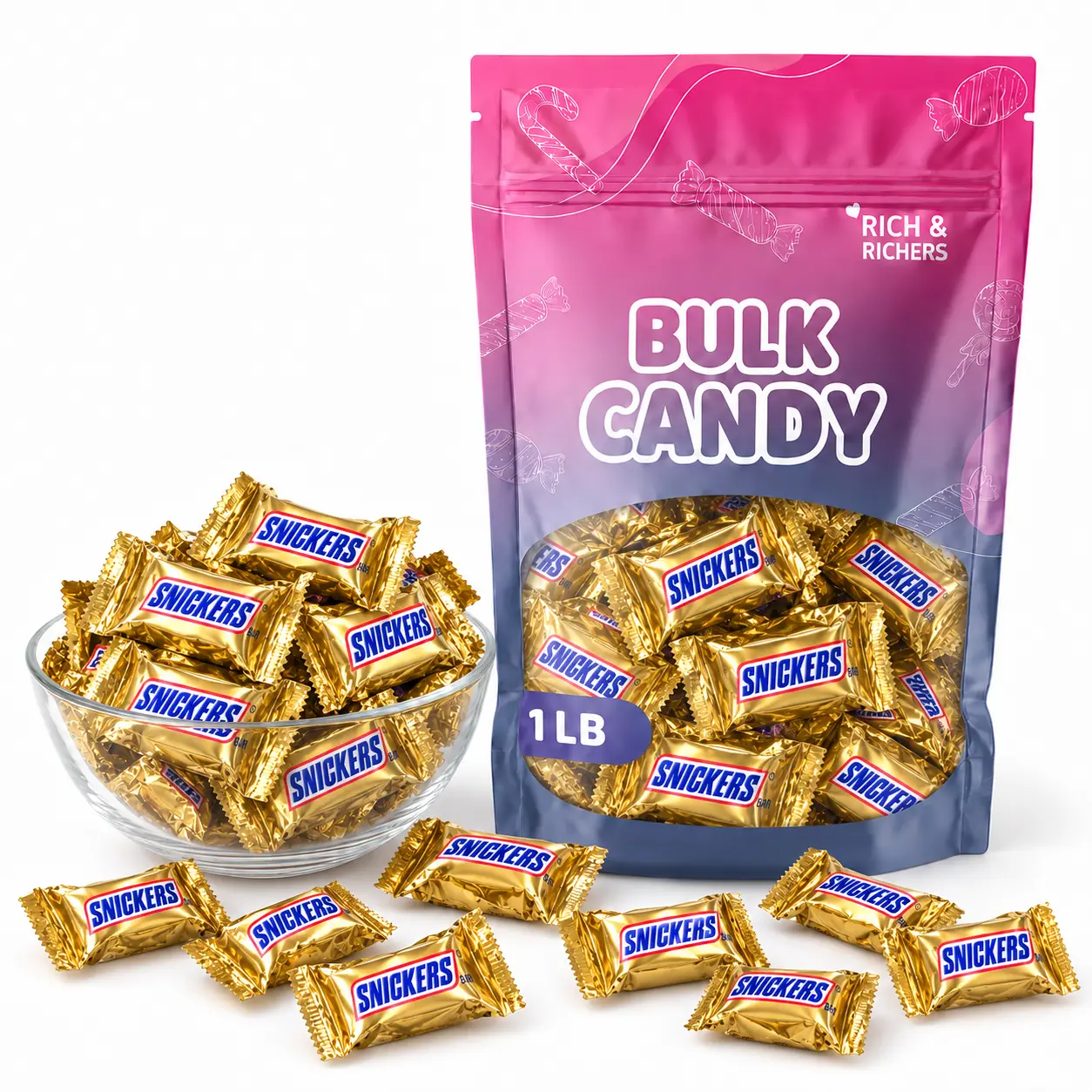 SNICKERS Minis Chocolate Candy Bars, 1LB-2LB Bulk Individually Wrapped Bags, Halloween Trick or Treat Snacks