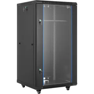 VEVOR 22U Server Rack Cabinet, Network Cabinet Wall Mount, 23.6 in Depth, Network Rack Enclosure with Locking Tempered Glass Door, 4 Casters, Side Panels, for 19 IT Equipment, A/V Devices