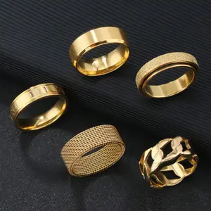 Set of 5 gold-plated rotating rings with Roman numerals, fashionable for men, suitable for daily use, festival jewelry and gifts