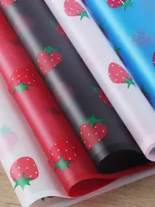 Korean Waterproof Bouquet Wrapping Paper - Sheer Strawberry Design for DIY Craft and Floral Arrangements