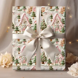 Pink Christmas Village Gift Wrap, Christmas Wrapping Paper, Soft Pinks & Green Color Pallet, Eco Friendly, Wrapping Paper Rolls , Best of gift, Meaningful gift,Wrapping Paper 2025.(Get 1 paper cutter when buying any 5 rolls)