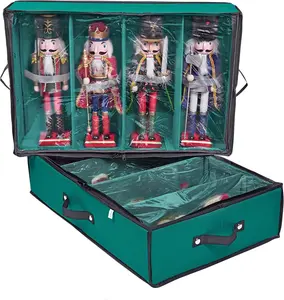 2 Pack Christmas Figures Storage Box | Each Holds 4 Holiday Figurines up to 16” | Adjustable Nutcracker Decor Ornament Storage Container | Xmas Decorations Accessories Boxes (Green)