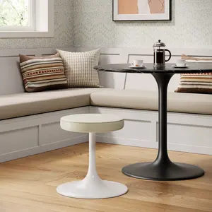 Lippa Vegan Leather Round Stool in Stone