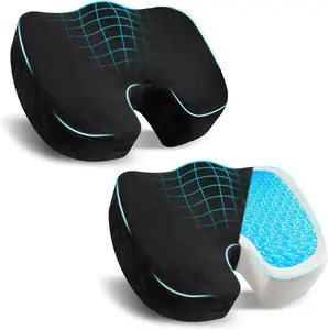 EcoNour Gel Seat Cushion for Tailbone Pain Relief - 2 Pack Orthopedic U-Shaped Memory Foam & Cooling Gel for Office Gaming & Car - Sciatica Coccyx Relief for Long Sitting Elderly Ergonomic