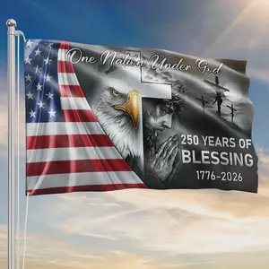 One Nation Under God Flag, 250 Years of Blessing American Flag 1776���2026, Christian Patriotic Eagle Jesus Cros