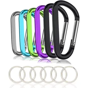6 count Black Carabiner Caribeaner Clip,3" Large Aluminum D Ring Shape Carabeaner with 6 count Keyring  Hook...