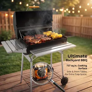 IRONYAK Barrel Charcoal Grill, Outdoor BBQ Smoker, Adjustable Charcoal Pan & Warming Rack, 737 Sq. In. Cooking Area, Side Table & Shelf, Enameled Steel Wire, Temperature Gauge, Strong load-bearing capacity for Backyard, Patio & Camping #Summervibes