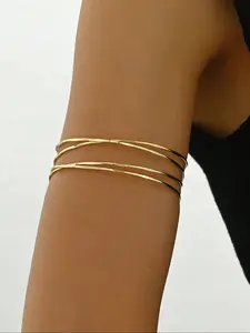 Adjustable Cuff Hollow Out Multi-Layer Cross Arm Ring, Exaggerated Personalized Hip-Hop Open Bracelet Body Chain, Unisex Fashion Accessory, Fashion Cross Bangle