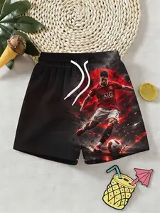 Trendy Boys' Bottom Soccer Player C Ronaldo, 3D Beach Shorts, Sporty Kids Vacation Pants, Outdoor Wear, Holiday Gift, Birthday Present, 2026 World Cup
