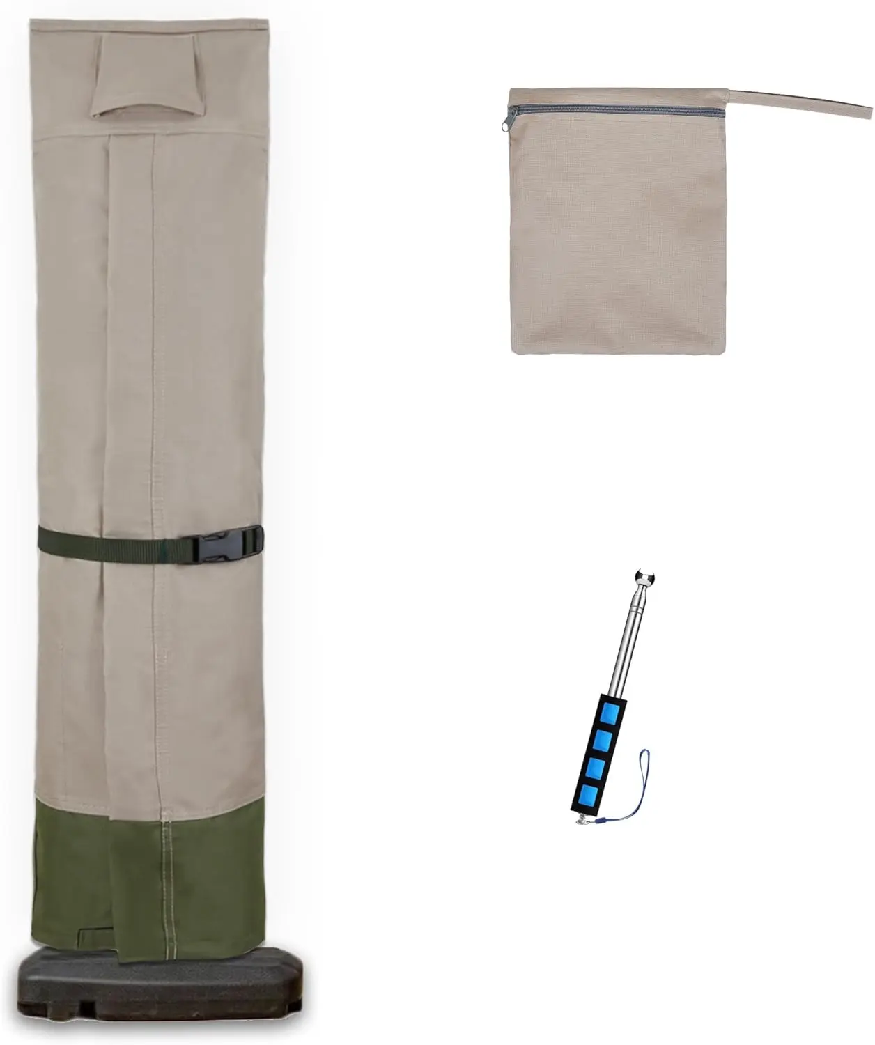 600D Patio Cantilever Offset Umbrella Cover 9-13 Ft, Khaki-Green | Water-resistant, UV & fade-proof cover, Fits round or square outdoor garden parasol, Includes zipper, rod, storage bag