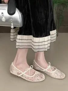 Women's Embroidery Lace Mesh Ballet Flats, Elegant Square Toe Flat Shoes for Party, Daily Clothing Decor, Lightweight Breathable Comfortable Shoes for Women & Girls, Footwear, Scandinavian Ballet Flats