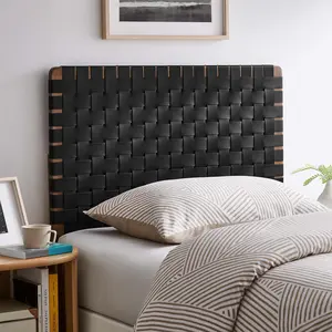 Modway Sparta Weave Twin Vegan Leather Headboard in Walnut Black