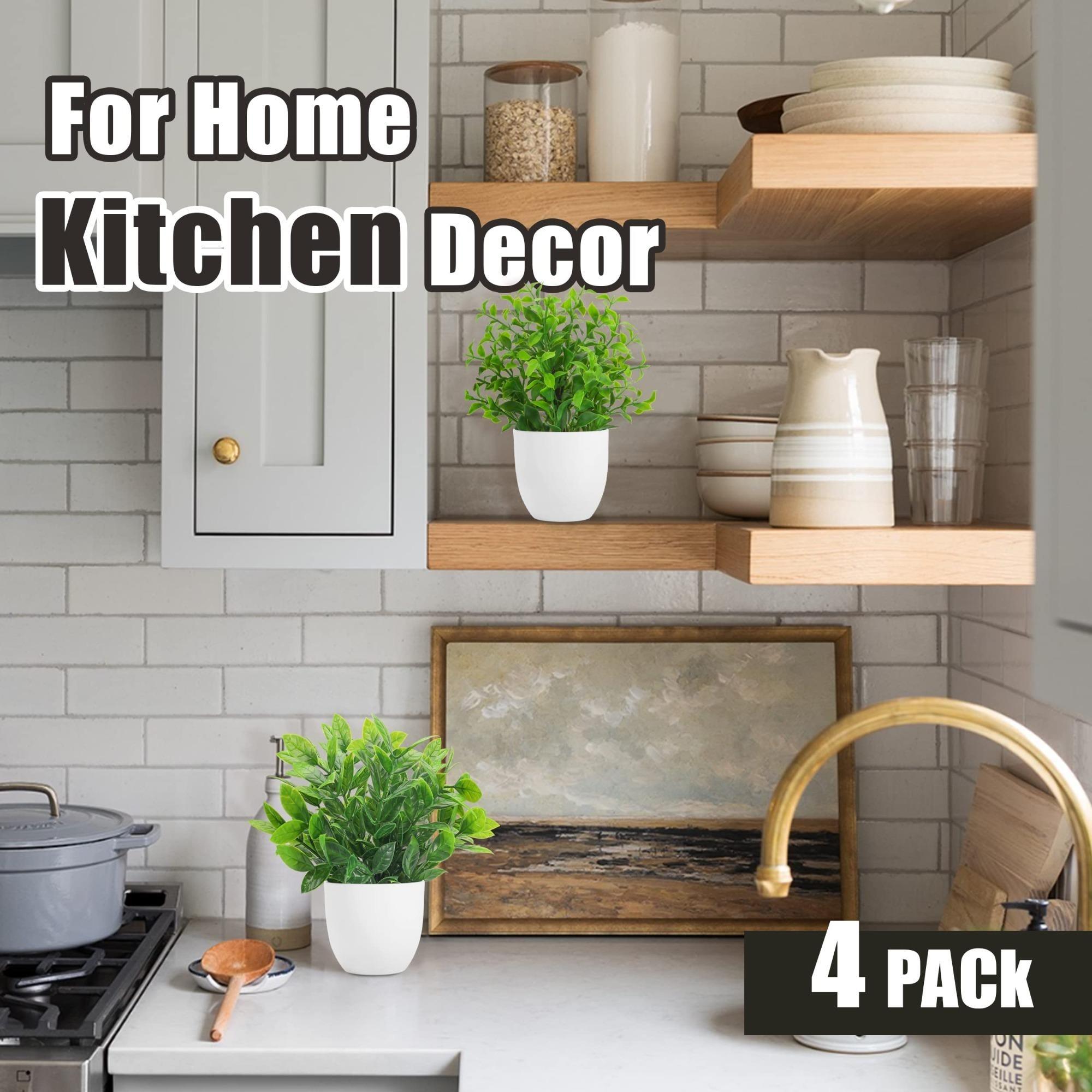 6.7-Inch Artificial Eucalyptus Potted Plants 4 Pack, Fake Eucalyptus in White Pots, Mini Faux Greenery for Home Office Desk Shelf Decor, Small Indoor Artificial Plants, Summer Decor & Housewarming Gifts