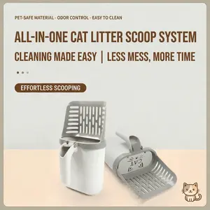All-in-One Cat Litter Scooper with Waste Bin & Bags – Large Capacity Litter Shovel with Holder, Portable & Mess-Free Cleaning