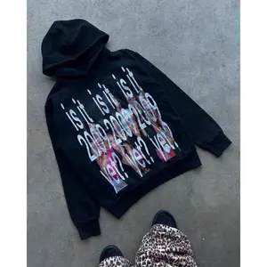 Y2k streetwear trend letter cartoon pattern print oversized hoodie women's fashionable Harajuku loose and versatile hoodie