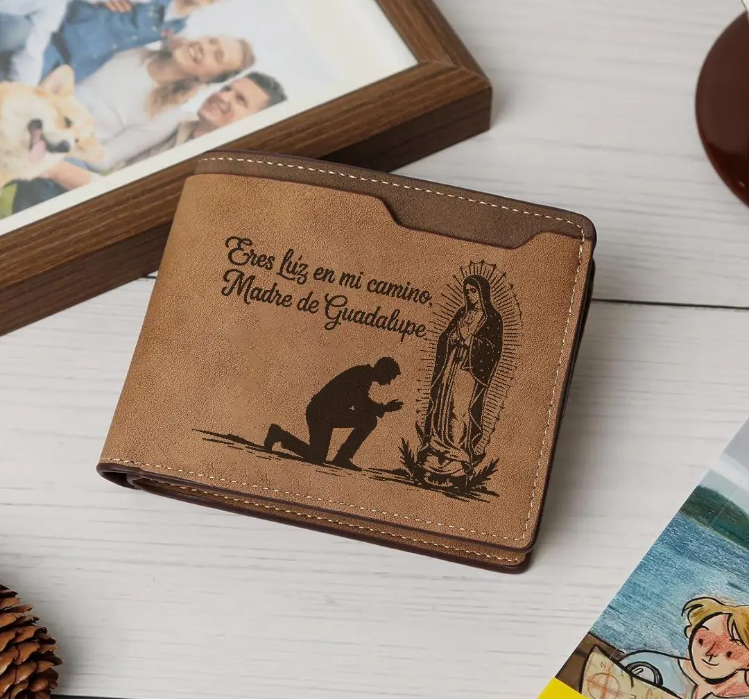 Guadalupe Guide My Every Step Mexican, Orgullo, Familia, Herencia, Engraved wallet gift for Latinos, Cartera Para Hombre, Personality Handmade Wallet – Laser, Unforgettable gift for your lover, father