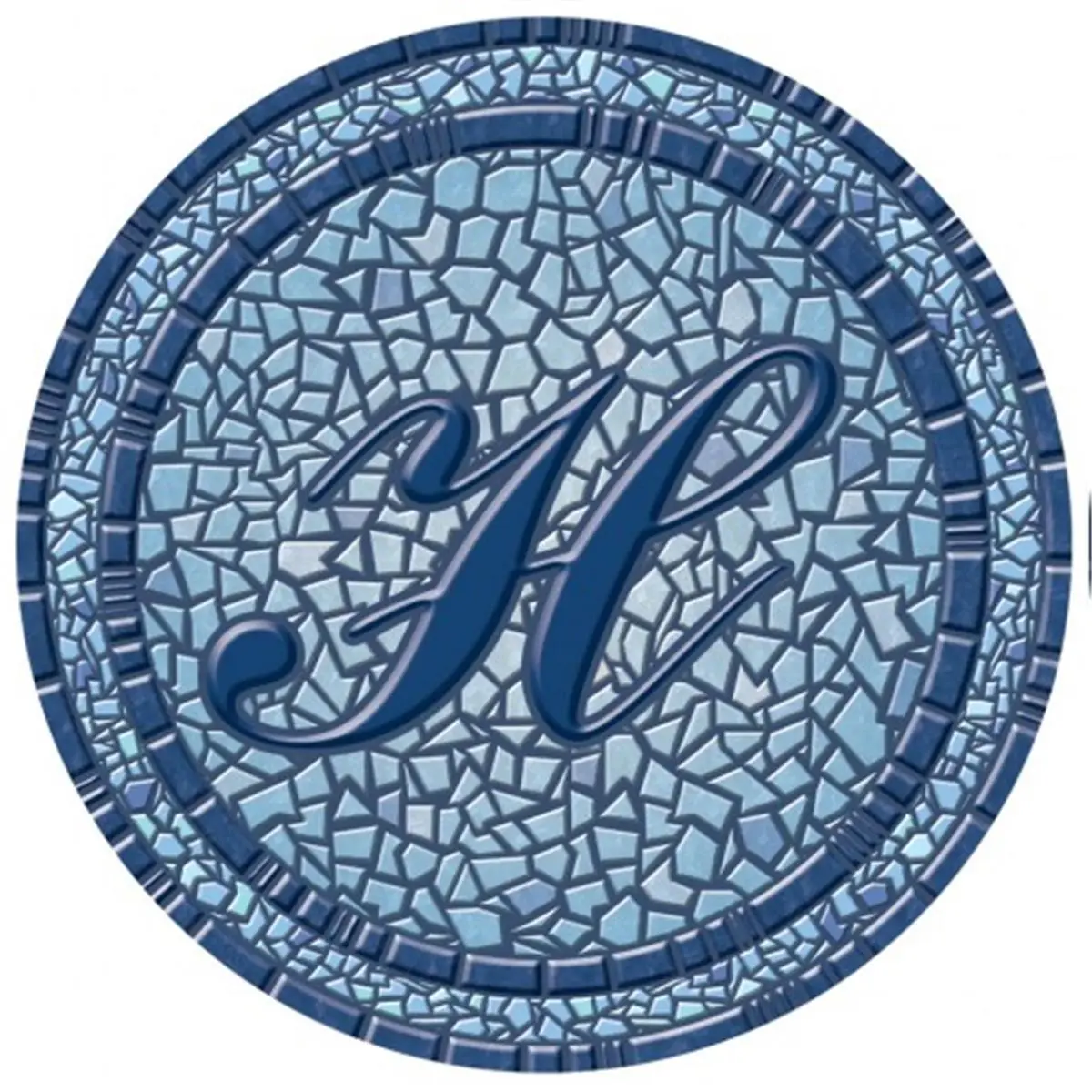 POOLSAIC 59 in. Dia. Monogram H Durable Pool Mat - Blue, Moisture-Proof, Trendy Strong Patterns, Resistant Outdoor Sport Accessory, Tile Design Household Textile for Multiple Pool Types
