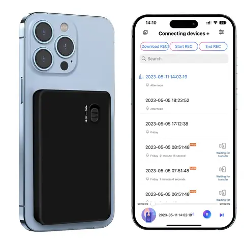 AKALULI 64GB Compact Digital Voice Recorder Device - Bluetooth Sync, Suction & Magnetic Function, Noise Reduction, Voice Changer, Button & Mobile App Control, 55H Continuous Recording, 400H Memory Capacity, Headphones, Audio Playback for Business
