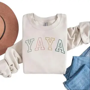 Women's Vintage Greek Grandma Printed Long Sleeve Casual Hoodie - Yaya Outline Garment - Unisex Gift For New Grandma, Mothers Day Gift