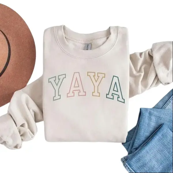 Women's Vintage Greek Grandma Printed Long Sleeve Casual Hoodie - Yaya Outline Garment - Unisex Gift For New Grandma, Mothers Day Gift