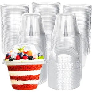 100 Pack 6 oz Disposable Parfait Cups with Dome  for Fruit, Ice Cream, Yogurt, Cold Drinks, Cupcake & Snack