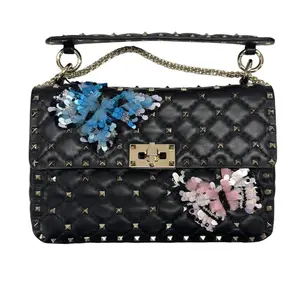 Pre-owned Valentino Leather Shoulder Bags Garavani Rockstud Spike Flap Bag Black E26021926