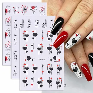 3 Pcs Valentine's Day Nail Art Stickers Set, Artistic Variety Charming Motifs Whimsical Touch Romantic Love Letter Heart Dandelion DIY Self-Adhesive Nail Decals, Elegant Women's Manicure Decorations
