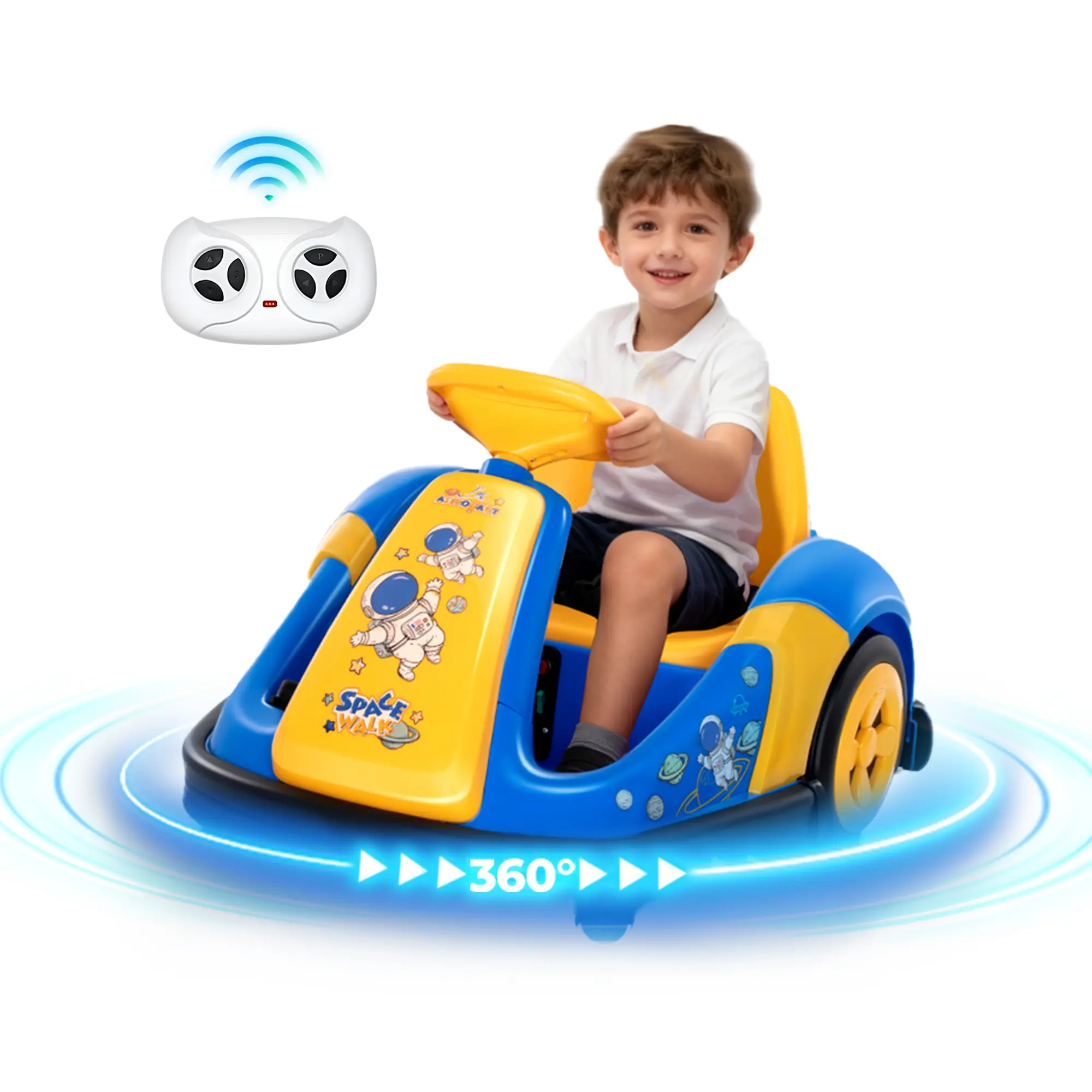 PHIVILLA Toddler Bumper Car with Big Wheels, 2-3.5 Mph, 3 Speed Mode, Ride On Toys for Toddlers with DIY Stickers, 12v Electric Bumper Cars for Kids with Bluetooth, 3-Color LED Light, Blue