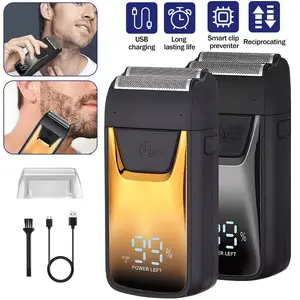Professional Electric Men's Beard Trimmer Double Foil Shaver Electric Shaver USB Hair Cutting Machine Wet/Dry LED Display Brush Daily Removable，Maquinilla de afeitar eléctrica