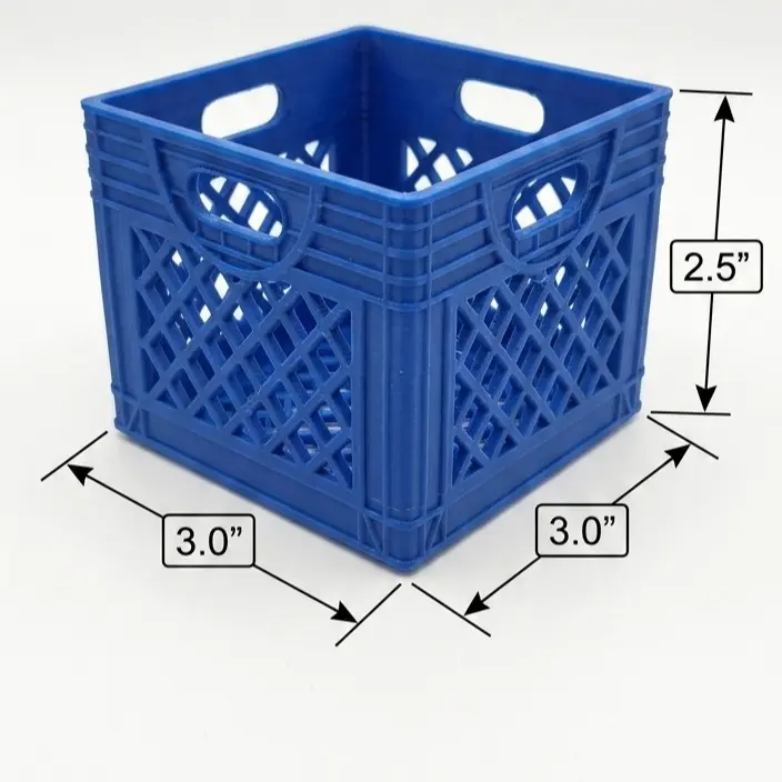 Mini Milk Crate Desk Organizer — Retro 3D Printed Pen & Desk Storage, 3"x3"x2.5"