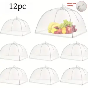 11pc Thickened Outdoor Mesh Food Cover Set - Reusable, foldable, breathable fabric, suitable for picnics, barbecues, parties - Keeps food fresh and protected (white), practical outdoor gear, pop-up dome design for dust protection, a camping essential.