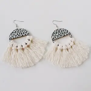 Tassel Detail Boho Leopard Drop Earrings