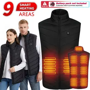 Women and Men's Heated Vest, 9 Areas Smart Heated, USB charging, Stand Collar, Zipper Closure, and Pockets, Winter Outing Warm Sleeveless Jacket, Ideal for Skiing, Hiking, Commuting(Battery Pack Not Included)