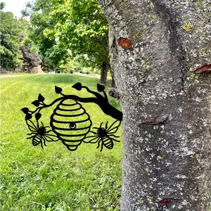 1pc Garden Wrought Iron Silhouette, Outdoor Garden Stake Bee Hive On Branch, For Home Decor Lawn Backyard Patio Fenced Yard, Garden Accessories