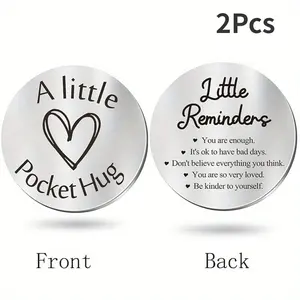 2Pcs Stainless Steel Pocket Hug Token - Heartwarming Long Distance Relationship Keepsake with Engraved Message for Men - Perfect Gift for Boyfriend, Husband, or Loved One - Unique & Romantic Gift Idea