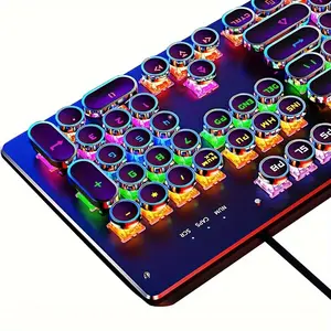 Typewriter Keyboard, Mechanical Keyboard With LED Backlight, Steampunk Keyboard With 104-key Round Keycaps, Blue Switch Wired Keyboard For Computer Or Mac