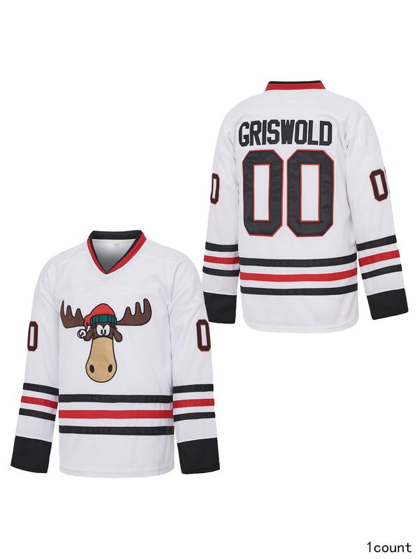 Men's Griswold Vacation Jersey griswold moose clark sunday hockey shirt Man #00 Griswald Hockey Movie Jacket - Christmas Holiday Sports Jacket White Stitched Style with Moose Logo