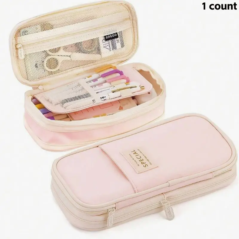 1pc Large Capacity Durable Expandable Pencil Case, Organized Storage, Twill Fabric Stationery Storage Bag With Pen Slot, Foldable School Supplies Organizer, Office Stationery Supplies