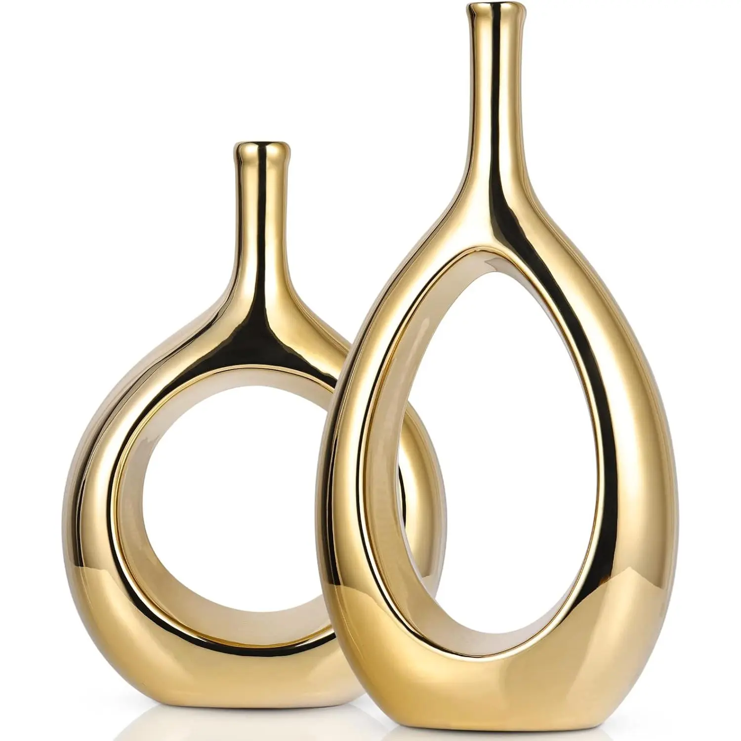 Glossy  Vase Ceramic  Vases  Decor,Modern Minimalist Circle with Hole Decorative Vase, Hollow Ellipse Flower vases for Bookshelf, Fireplace Mantle, Centerpieces,,Rustic Decor