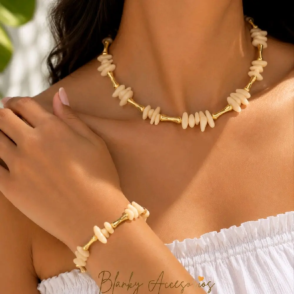 Elegant Beige 2-Piece Necklace & Bracelet Set, Perfect Complement for Any Outfit