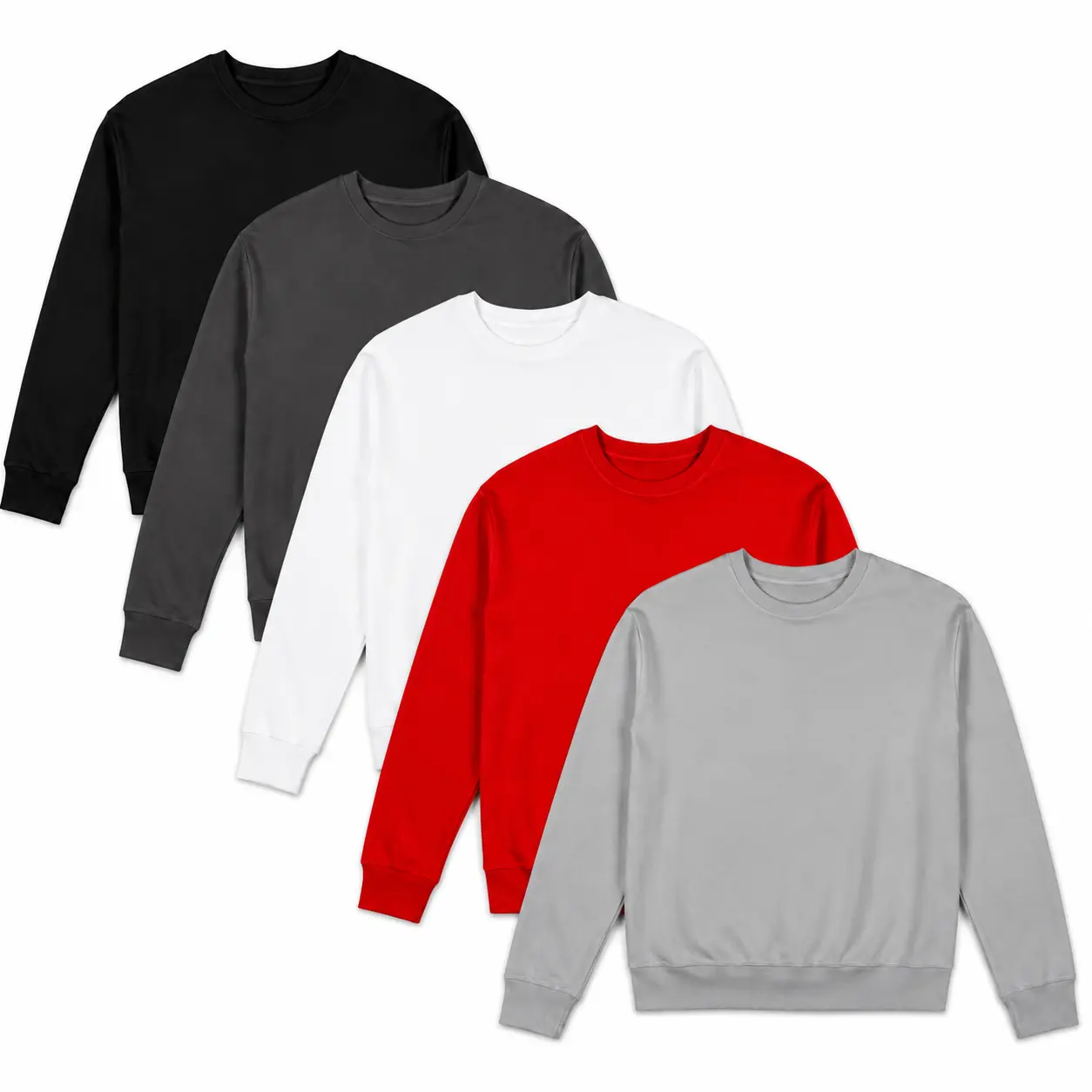 5-Pack Solid Color Crewneck Sweatshirt, Casual Long Sleeve Pullover for Men and Women, Black White Gray Red Everyday Sweatshirt, Relaxed Streetwear Top for Fall Winter Layering, Minimalist Basic Crew Neck Shirt for Daily Wear and Casual Outfits