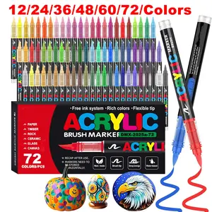 12/24/36/48/60/72 Colors Acrylic Paint Pens Markers Set, Art Supplies, Brush Tip Paint Markers For Rock Painting Wood Canvas Stone,Christmas Gift DIY Crafts