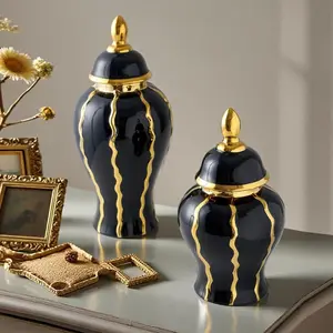 1pc Electroplated Gold Ceramic General Jar Vase, Creative Luxury Classic Glossy Decorative Bottle, Home Decoration Flower Arrangement Gift