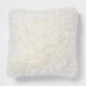 Threshold Euro Faux Mongolian Fur Decorative Pillow 24x24 OEKO-TEX, Cream
