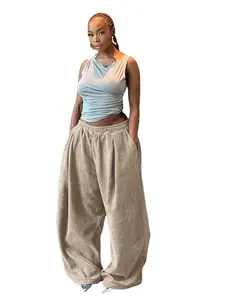 Oversized Ribbed Loose Fitting Long Pants Maxi Womenswear Bottoms Chic Comfortable warm Baggy Baggy Fabric