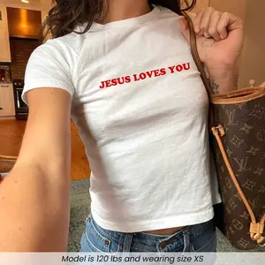 Jesus Loves You Baby Tee, Christian Kindness Y2K Women's Shirt, Positive Religious Retro 90s 2000s Baby Tee, Faith Gift for Her