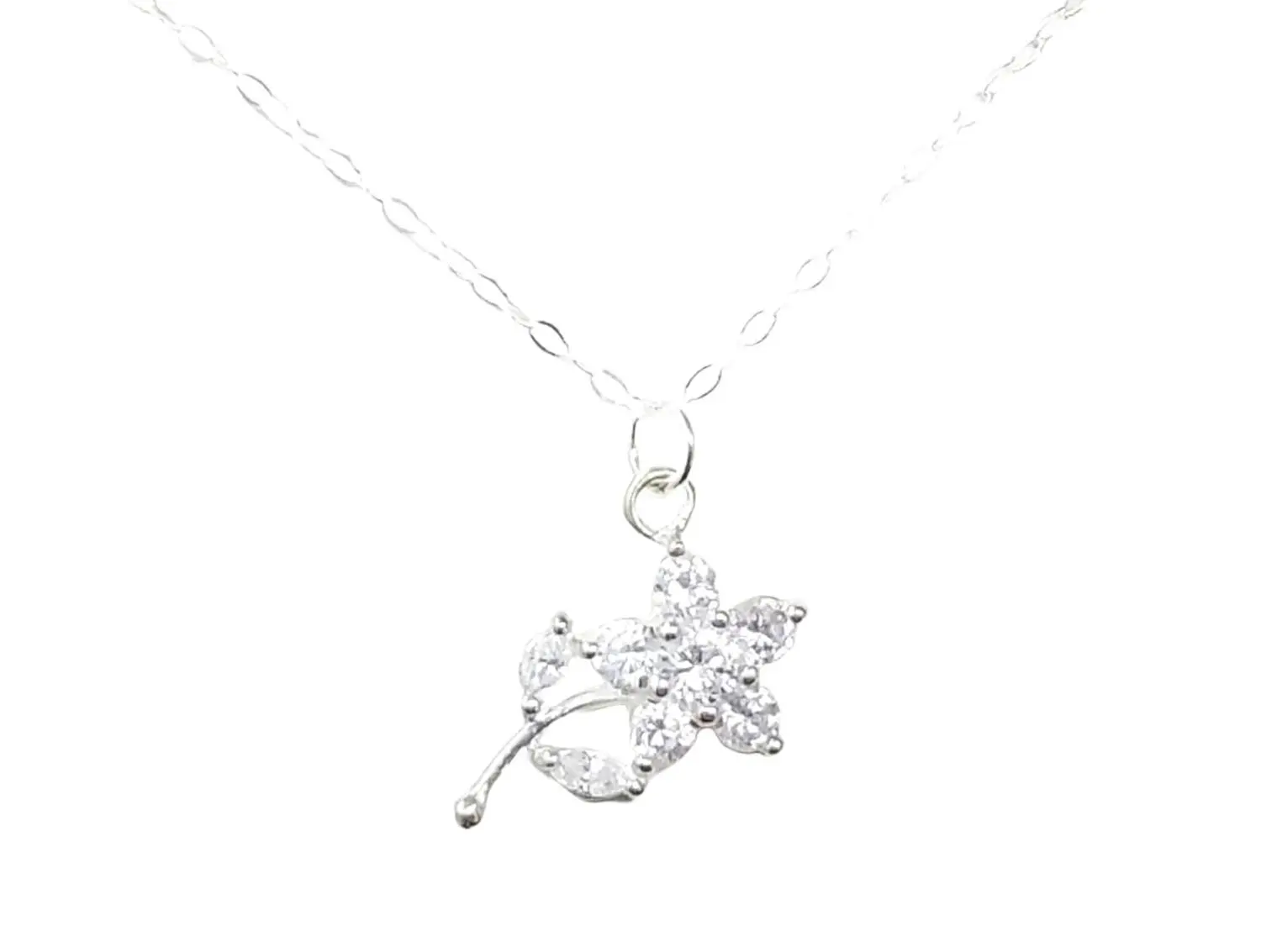 Sterling Silver Crystal Flower Necklace