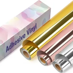 1PC 12.01x59.84-inch Gold Rose Gold Silver High-gloss Permanent Car Wrap Vinyl Car Sticker, Car Decals, Waterproof Easy To Apply Durable Suitable for Cars Jeeps Trucks Furniture Glass Metal Smooth Surfaces DIY Self-adhesive Manual Enthusiasts Must Have