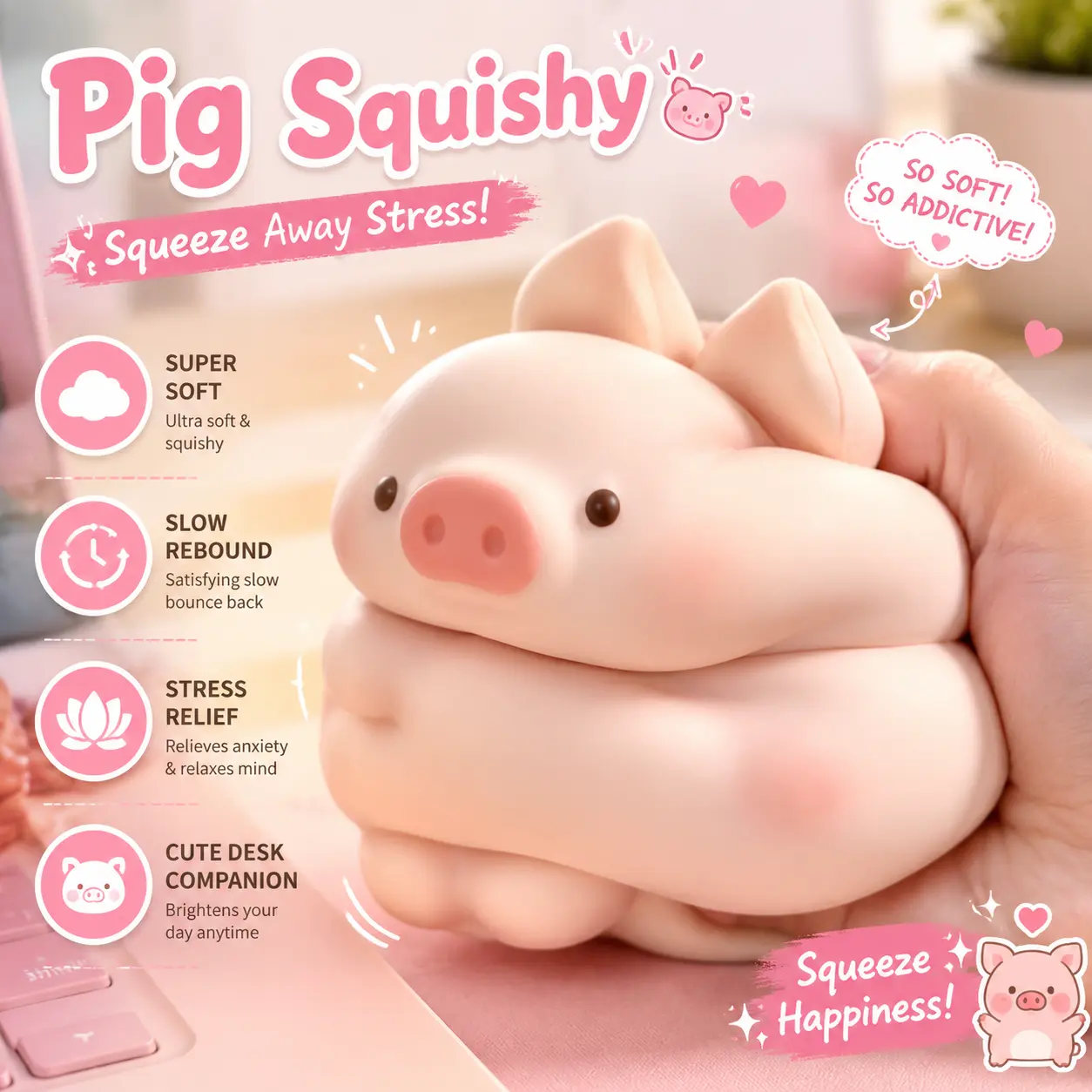 Squeeze Away Stress in Seconds  Ultra Soft Squishy Pig Toy
